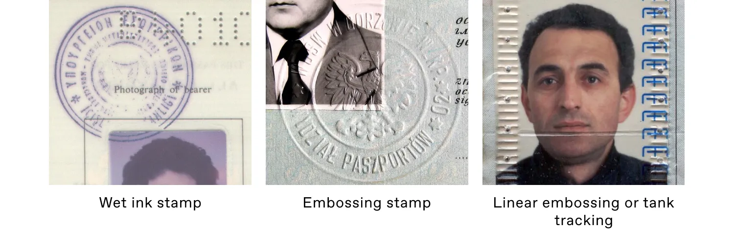 Examples of wet ink stamp and embossing stamp